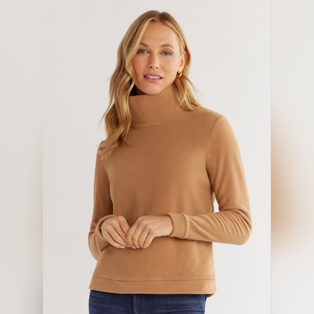 Dudley Stephens Vello Fleece Cobble Hill Turtleneck in Camel Women L comfy soft